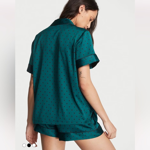 Black Ivy Green Dot Satin Short Pajama set - Picture 2 of 9